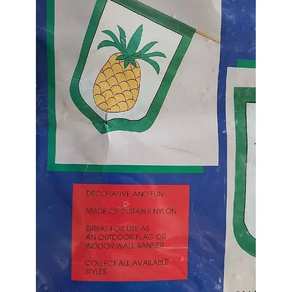 VTG Pineapple Garden Flag Tropical Four‎ Star Decorative 1994 Green Nylon 28x40